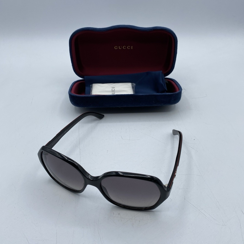 Gucci GG3538/S Oversized Square Sunglasses Womens Black Gold Horsebit w Case